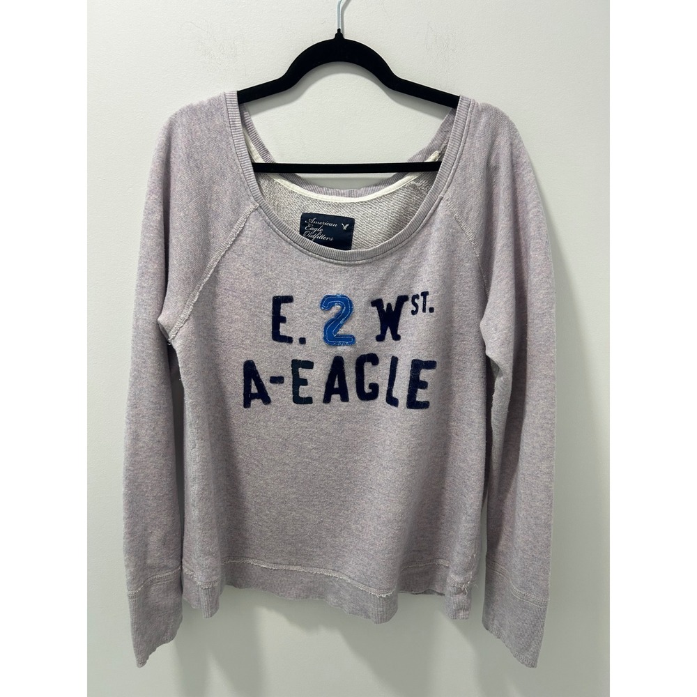 American Eagle Women XL Purple Graphic Sweatshirt E 2 W St A-Eagle Raglan Top